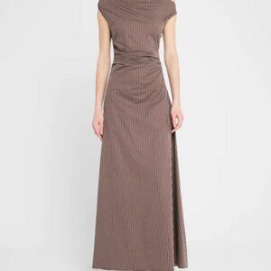Phare Striped Asymmetric Maxi Dress In Dark Oak Micro Stripe 6